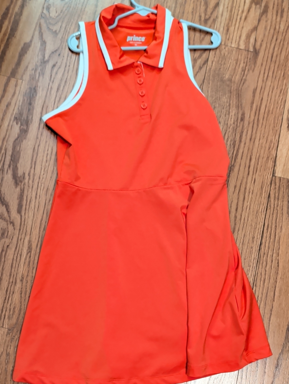 Prince Girls' Sleeveless Polo Dress in Bright Orange with White Trim